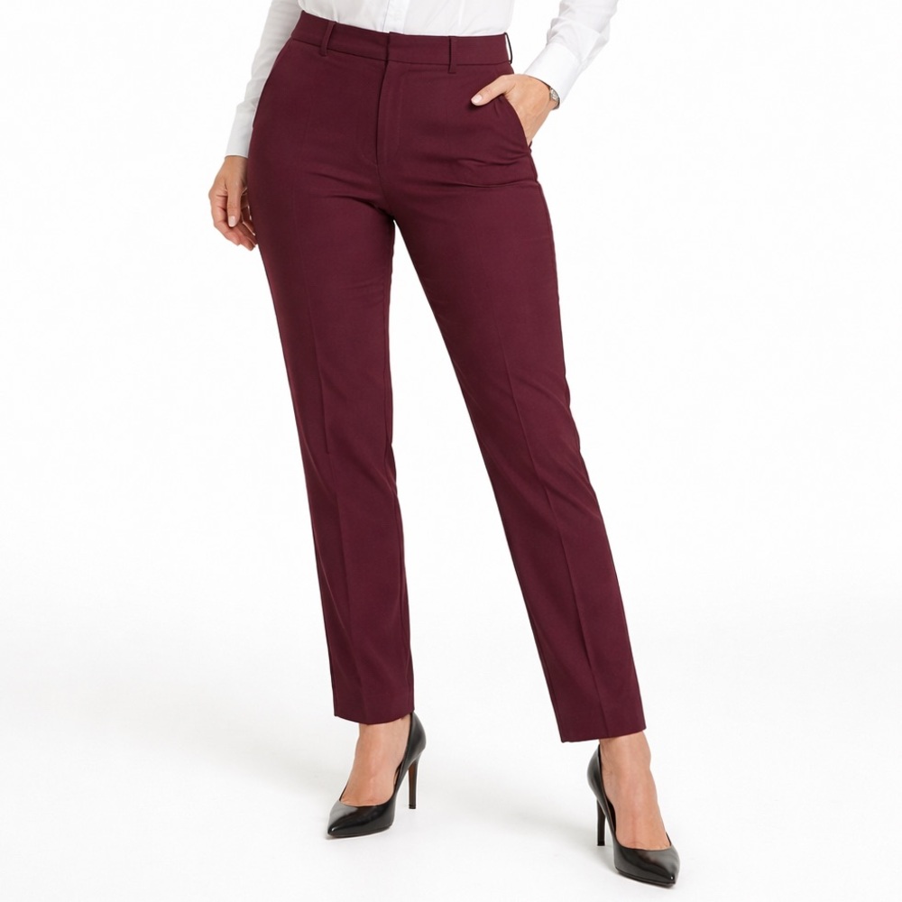 WHBM Elle Slim Pants Women 12 Long Burgundy Stretch Career Office Trouser